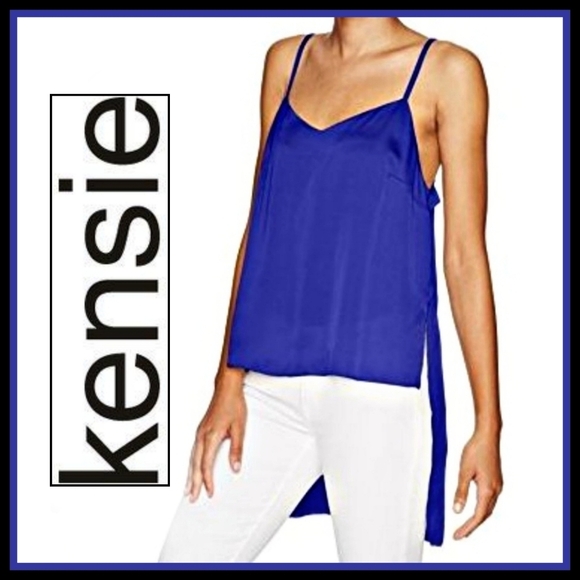 Kensie Hi-Low Silky Cami Top V-Neck Spaghetti Strap Sapphire Blue Tank M - Picture 1 of 7
